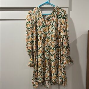 Floral Mini Dress - Green and Yellow